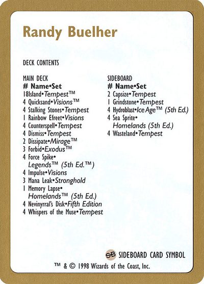 Randy Buehler Decklist - World Championship Decks 1998